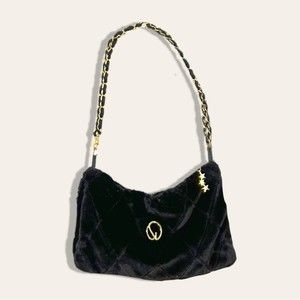 St. John Vintage Black Faux Fur Hand Warmer Chain Strap Crossbody Purse